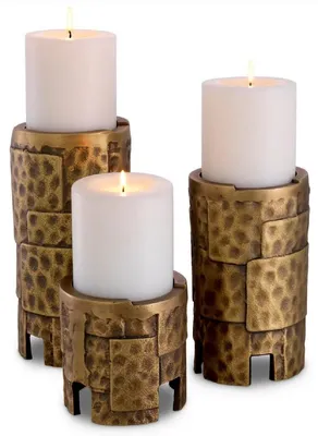 Zdjęcie produktu dla zestaw świeczników Casa Padrino w kolorze mosiądzu vintage - 3 okrągłe aluminiowe świeczniki - dekoracja salonu - dekoracja stołu jadalnego - luksusowe akcesoria dekoracyjne