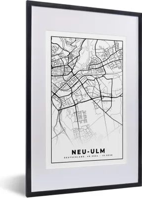 Produktbild von MuchoWow® Gerahmtes Poster Karte - Neu-Ulm - Stadtplan 40x60 cm - Poster mit Schwarzem Bilderrahmen Wandposter Rahmen Foto Bilder - Poster in Rahmen