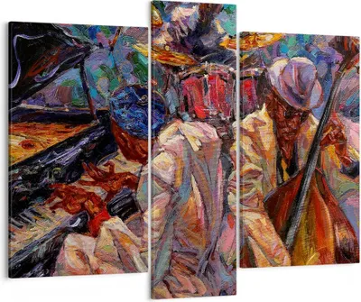 Produktbild von Bild auf Leinwand - Leinwandbild - Jazz Musik Band - 95x80cm - Wand Bild - Wanddeko - Wandbilder - Leinwanddruck - Bilder - Kunstdruck - Wanddekoration - Leinwand bilder - Wandkunst - CB95x80-3481
