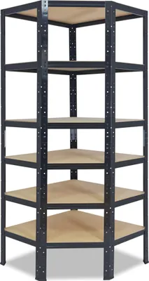 Immagine prodotto di shelfplaza BLACK 200x60x30 cm scaffale angolare in nero con 6 ripiani e 145 kg di portata per ripiano