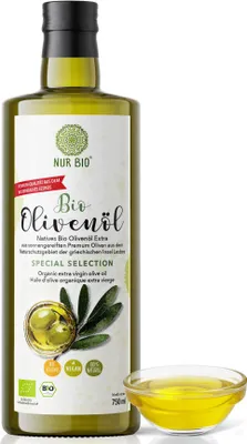Produktbild von NUR BIO® Bio Olivenöl 750 ml, mild fruchtiges Olivenöl von der Insel Lesbos, Griechenland, nativ, Omega-3