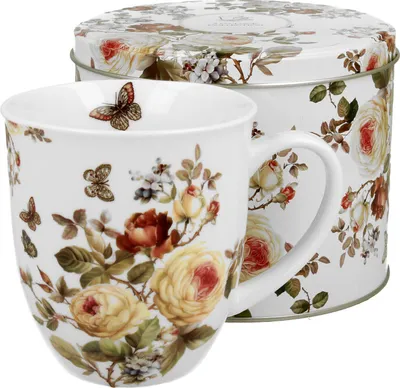 Produktbild von DUO FLORAL Becher 400 ml ZAHRA in Metalldose, New Bone China Porzellan