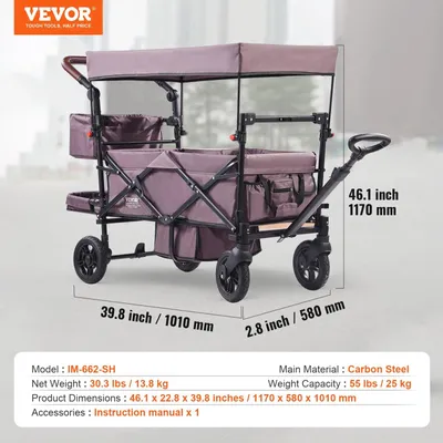 Obrázok produktu pre Dvojitný detský kočiarik, skladací - Štvorkolesový kočiarik s nastaviteľnou rukoväťou a odnímateľnou strieškou
