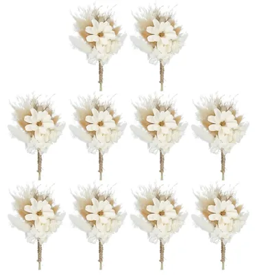 Trockenblumen Mini-Bouquet, 10 Stück, Weiß, Pampasgras, Basteln