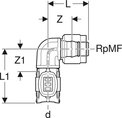 Produktbild von Geberit GE FlowFit Ü-Winkel, Masterfix PPSU, d 20 mm x RpMF1/2, 1 Stk.
