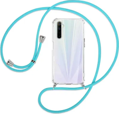 Produktbild von Handykette Backcover-Schutzhülle mit Band (Metall silberfarben) für Realme 6 / 6S - türkis