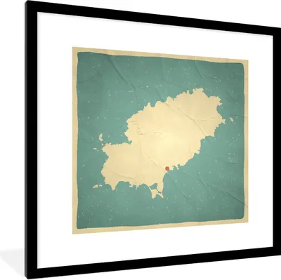 Produktbild von MuchoWow® Gerahmtes Poster Eine Illustration einer gelben Karte aus Ibiza 40x40 cm - Poster mit Schwarzem Bilderrahmen Wandposter Rahmen Foto Bilder - Poster - Plakat im Rahmen