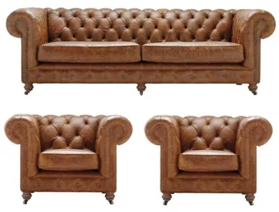 Immagine prodotto di Marrone Chesterfield+2 Poltrone Divani in pelle Mobili creativi Nuovo Divano Soggiorno