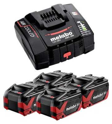 Zdjęcie produktu dla Zestaw podstawowy Metabo 4x akumulator LiHDX 18 V 8,0 Ah ( 4x 624975000 ) + ładowarka ASC 290 ( 627370000 )