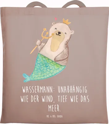 Produktbild von Mr. & Mrs. Panda Schultasche Wassermann Astrologie - Braun Pastell - Geschenk, Tote Bag, Sternzeichen, Tasche, Laptoptasche, Shopping, Geburtstagsgeschenk, Baumwollbeutel