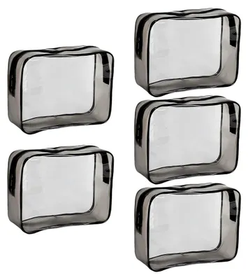 Produktbild von 5 Stück transparente Kulturbeutel, wasserdicht aus PVC, Reise-Waschtaschen, durchsichtige Kosmetiktaschen für Handgepäck, Reisezubehör für Männer und Frauen