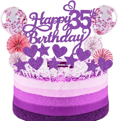 Imagen del producto de Juego de adornos para pastel, 35 piezas, color lila y rosa, para la decoración de pasteles, ideal para celebraciones de cumpleaños