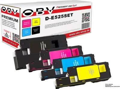 Produktbild von Kompatibler Toner Set für Dell E 525 w als Ersatz für 593-BBLN 593-BBLL 593-BBLZ 593-BBLV 1x Schwarz, 1x Cyan, 1x Magenta, 1x Gelb - 2000/1400 Seiten - D-E525SET
