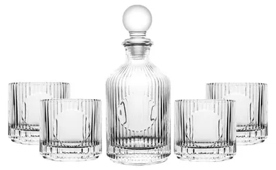Produktbild von Whisky-Set aus gestreiftem Glas mit einer Karaffe (500 ml) und 4 Gläsern (330 ml)