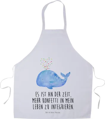 Produktbild von Mr. & Mrs. Panda Grillschürze Wal Konfetti - Weiß - Geschenk, Meer, Wale, Abnehmen, Gastro Schürze, Gastro-Schürze, Diät, Küchenzubehör, Kochkleidung, Motivation