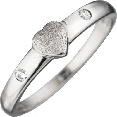Produktbild von JOBO Kinder Ring Herz 925 Sterling Silber mattiert 2 Zirkonia Kinderring Größe 46