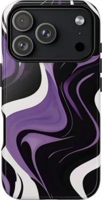 Produktbild von Schwarz-weiß-lila Wellenmuster – Hülle Kompatibel mit iPhone 17 Pro