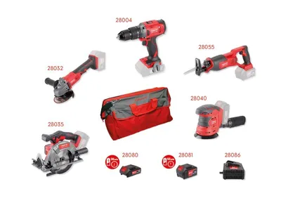 Produktbild von Werkzeugsatz AKU 5+3 FESTA (Bohrmaschine, Schleifer, Säge, Schleifer ex., Schwanzsäge, Akku 2x, Ladegerät)