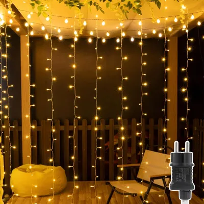 LED-Lichtgordijn 3x2 m, 200 Lampen, warmweiß, IP44, 8 Modi