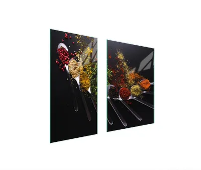 Produktbild von Herdabdeckplatten 2 teilig 75x52 Glaskeramikkochfeld Abdeckung Glas Schneidebrett Gewürze Bunt