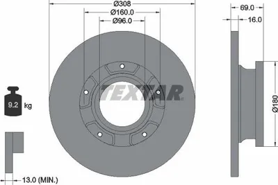 Produktbild von 2x TEXTAR Bremsscheibe 92292603 für FORD Transit V363 Kastenwagen (FCD FDD)
