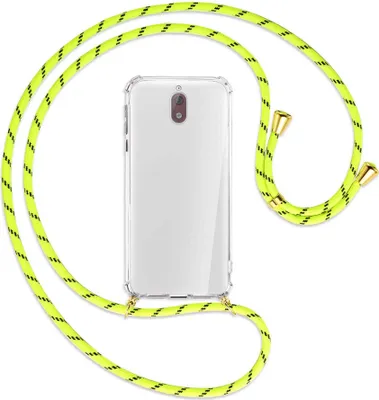 Produktbild von Handykette Backcover-Schutzhülle mit Band (Metall goldfarben) für Nokia 3.1 - neongelb