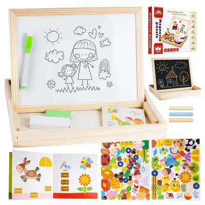 Produktbild von Malplay Magnettafel Aus Holz Bauernhof Lernpuzzle mit Bausteinen ab 3 Jahren Bauernhof Geschenk
