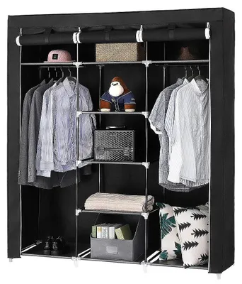 Obrázok produktu pre Úložná skriňa – šatníková skriňa – zips – kovový rám – montáž – 175 x 45 cm – čierna