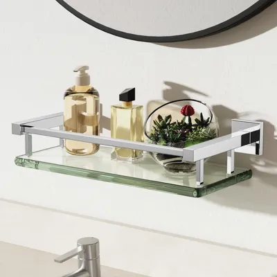 Produktbild von Glasregale für Badezimmer-Wand, gehärtetes Glas, Badezimmerregal, Wandmontage, moderne, platzsparende schwebende Regale, 30,5 cm, poliertes Chrom