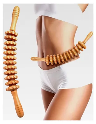 Produktbild von Massageroller aus Holz mit Griff, Faszienstab, Therapie Massagegerät