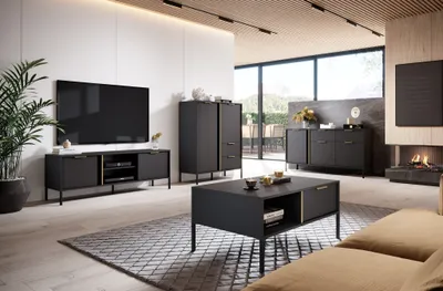 Image de Ensemble de salon Daros - Table basse, meuble TV, commode 153 cm & commode 120 cm - Ensemble de salon, design moderne - Anthracite