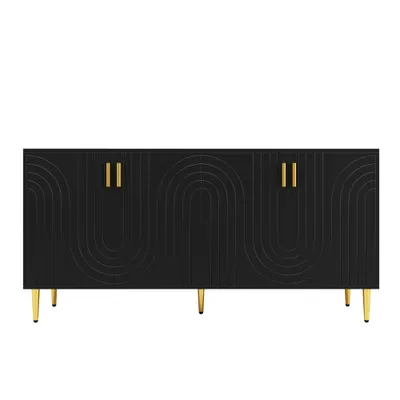 Produktbild von okwish Kommode Sideboard mit viel Stauraum, Schrank mit mit goldenen Griffen und Füße, Schubladenschrank Anrichte für Wohnzimmer- Essbereich schafft , 152x40x151cm, Schwarz