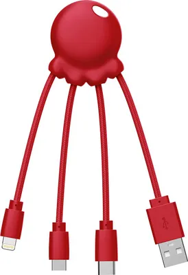 Image de XOOPAR, câble USB 4 en 1 Octopus Micro-USB USB-C Lightning, rouge
