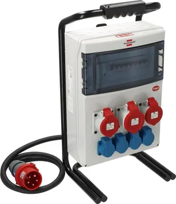 Immagine prodotto di Distributore di corrente da cantiere H07RN-F5G6,0 a 7 prese, cavo da 2 m, IP44, 3 prese CEE e 4 spine con contatto di terra