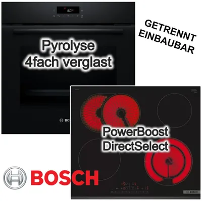 Produktbild von Bosch Herdset Pyrolyse 3D-Heißluft Pizzafunktion +Glaskeramik Kochfeld PowerBoost