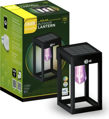 Produktbild von Calex Smart Outdoor Solar LED Wandleuchte, integriertes LED, wasserdicht, App- & Sprachsteuerung, Schwarz