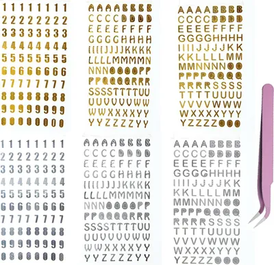 Produktbild von Alphabet und Zahlen Aufkleber Set, Gold und Silber, 18 x 9,8 cm, mit Pinzette, Scrapbooking Buchstaben Sticker