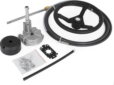 Image de SucceBuy Hors-bord hydraulique - Kit de direction avec câble de 3,36 m SS13712 et volant de 34,3 cm, système de direction hydraulique pour bateaux, fermeture rapide, accessoires pour bateaux de voyage