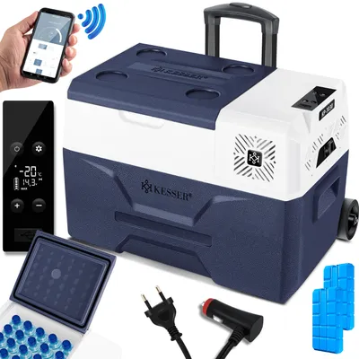 Produktbild von KESSER® Kompressor Kühlbox elektrisch Gefrierbox, Mit APP-Steuerung USB-Anschluss 12/24 V 230V, +Teleskopstange, Kühlakkus Räder Kühlschrank Kühlung bis -20 °C für Auto, Lkw, Boot, Reisemobil, Camping