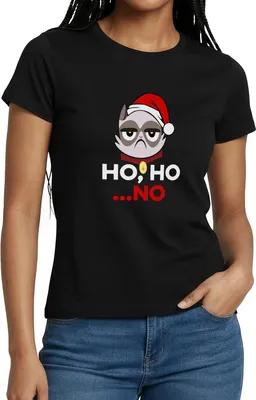 Produktbild von Spreadshirt Ho Ho No Grumpy Christmas Cat Frauen T-Shirt, M, Schwarz