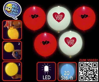 Zdjęcie produktu dla amscan 16966 Balon LED Kocham Cię - okrągły, asortyment, 5 szt