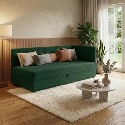 Produktbild von Tagesbett 80x180 - Grün - Recamiere mit Schlaffunktion - Polsterbett aus Samt - Universal Montierbar - Bonell-Federkern - Kinderbett
