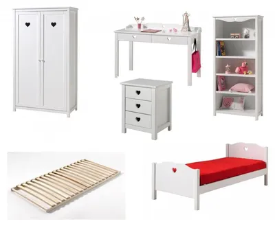 Produktbild von Vipack Kinderzimmer-Set Amori Möbelset 2-türiger Kleiderschrank, Bücherregal, Schreibtisch