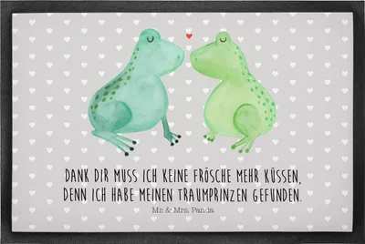 Produktbild von Mr. & Mrs. Panda Schmutzfangmatte Frosch Liebe 50 x 75 cm - Grau Pastell - Geschenk, Schmutzmatte, Partner, Bodenvorleger, Fussmatte, Frösche, fußmatte, Freundin