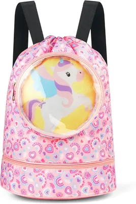 Produktbild von Zugband Tasche für Kinder, Wasserdichter Schwimmsack, Große Kapazität, Breite Träger, Reißverschluss