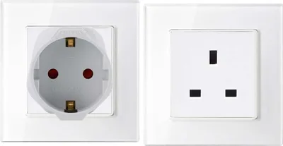 Produktbild von Intirilife 4x Steckdosen Adapter in WEISS – 4er Set UK Typ G auf EU Schuko Steckdosen Stromadapter Reisestecker für z.B. UK, Irland, Singapur, Malaysia – Typ G Reiseadapter Netzstecker Converter