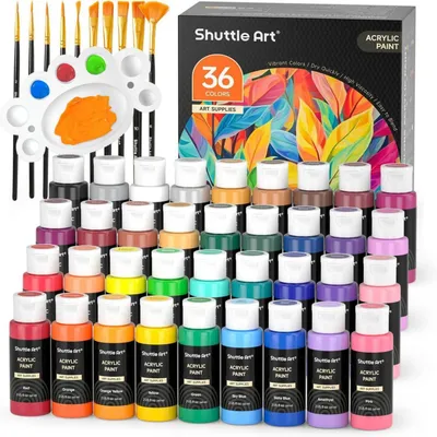 Produktbild von Acrylfarben Set 36 Farben 60ml mit Pinselset & Palette, wasserfest für Maler, Anfänger