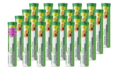 Produktbild von German Zink Brausetabletten 24x20 Stk. Pfirsich-Maracuja Geschmack - 5 mg Zink Zuckerfrei - T&D Pharma – Germany