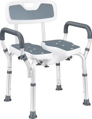 Produktbild von Famanu Duschstuhl höhenverstellbar mit hygienischer Aussparung - belastbar bis 180 kg - rutschfeste Fußkissen