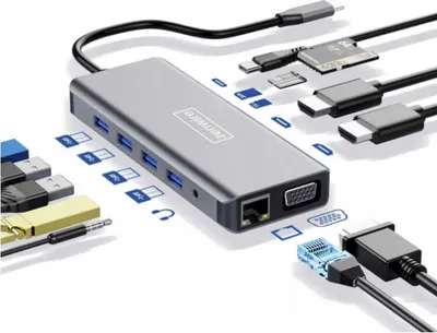 Obrázek produktu pro Adaptér HUB 12v1 USB-C 2x HDMI VGA USB Jack SD LAN